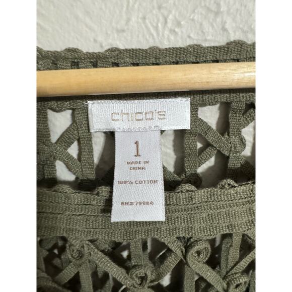 Chico's Olive Green Open Weave Top 1 Medium Size 8 - Picture 5 of 5